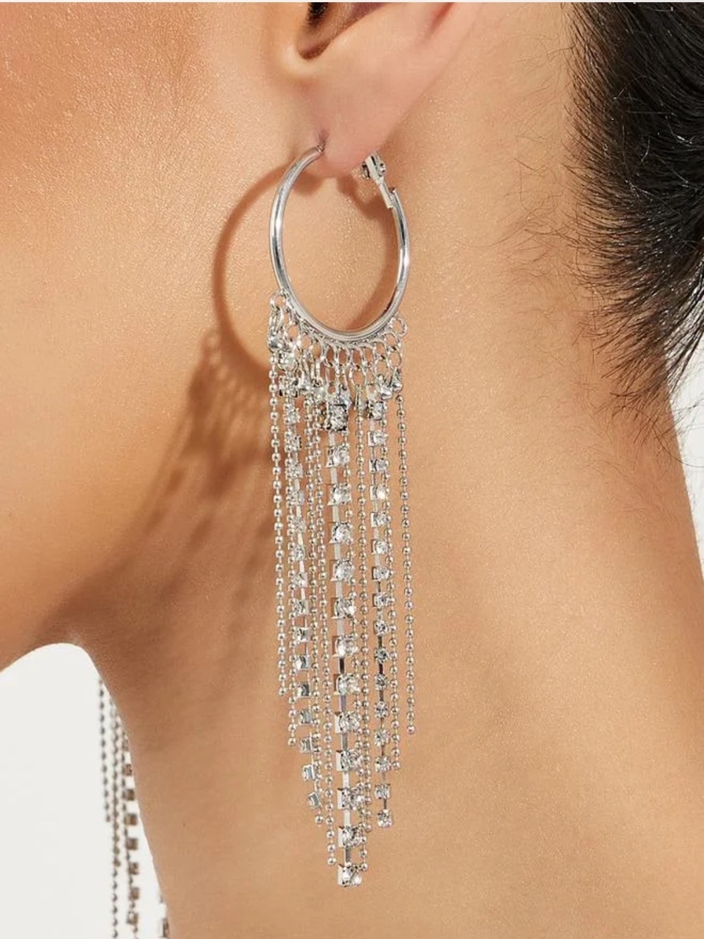 NWOT Free People Sample Silver Fringe Hoop Earrings